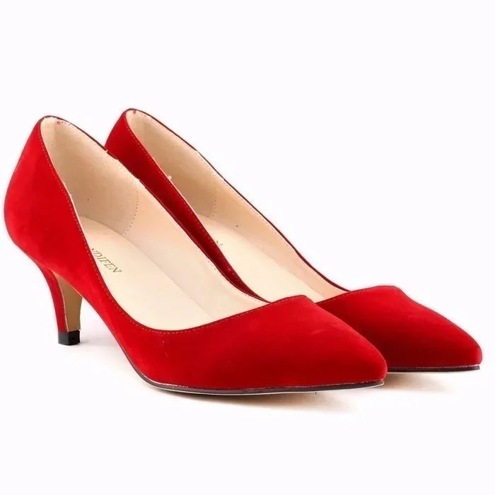 Large Size Women Solid Color Pumps Classic 5cm Low High Heels Breathable slip on Pointed Toe Stiletto Female Work Wedding Shoes