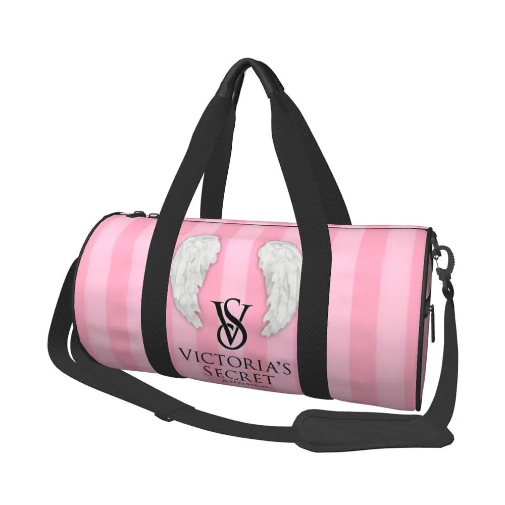 Pink White Stripe Round Capacity Travel Duffel Bag Male Female Large-Capacity Hand Luggage Sports Fitness Bag Travel Package