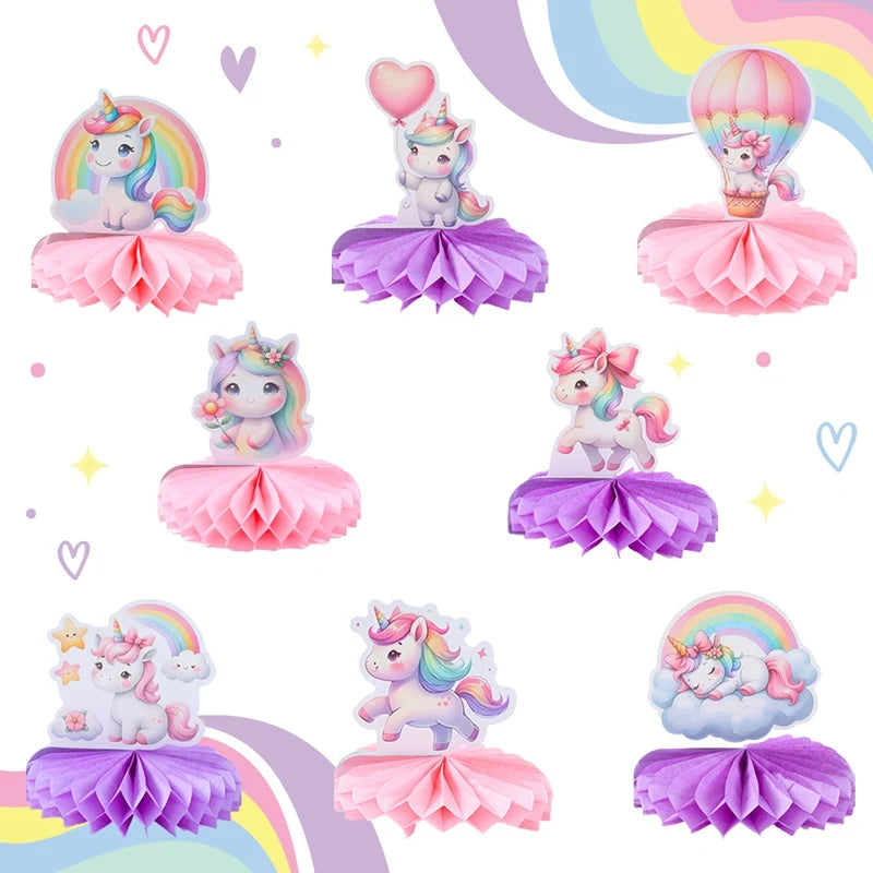 Rainbow Unicorn Honeycomb Ornament Set Rainbow Unicorn Birthday Party Decoration Kids Baby Shower Birthday Party Supplies