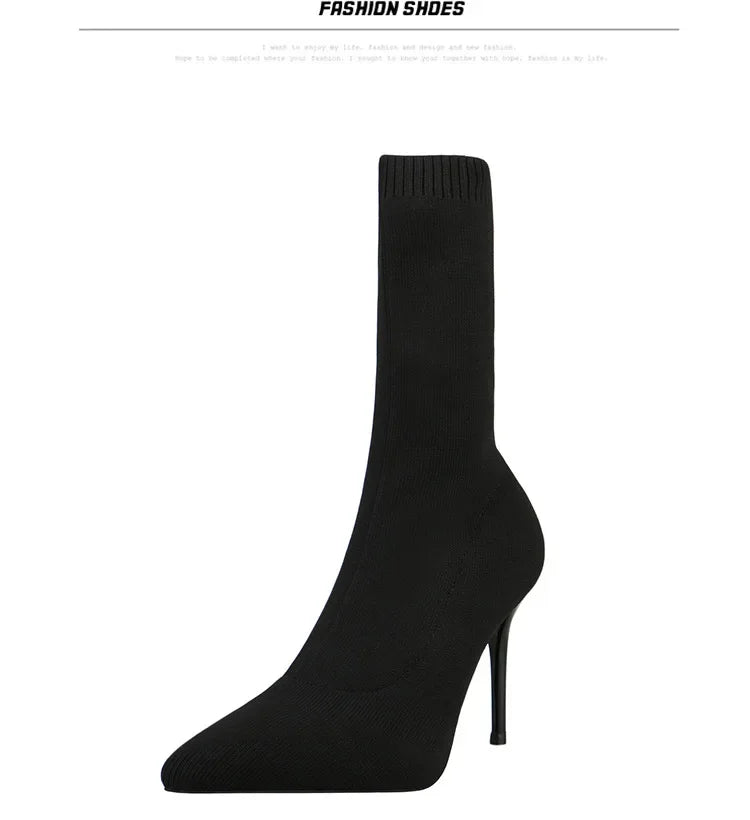Sexy Sock Boots Knitting Stretch Boots High Heels for Women Fashion Shoes 2024 Spring Autumn Ankle Boots Female
