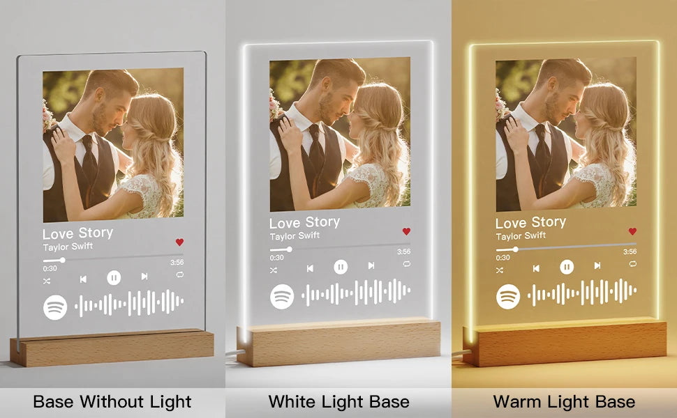 Personalised Acrylic Spotify Music Photo Plaque with LED Night Light Custom Mothers Day Gift Photo frames Custom Couple Gift