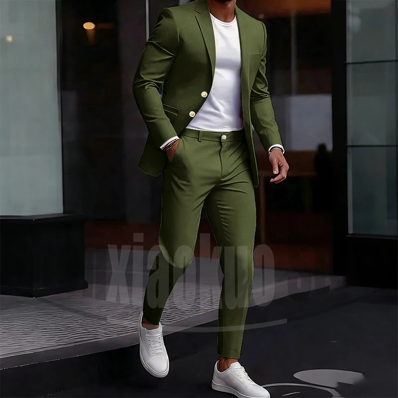 Men's Light Green Suit Set Single Breasted Casual Stylish Wear for Daily Party Fashion Solid Color Formal Male Suit 2 Piece