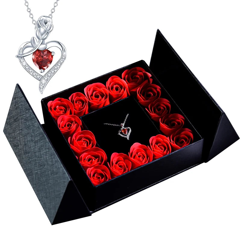 Gifts for Women Jewelry Pendant Necklace /w Soap Eternal Rose Gift Box Mother's Day Necklace Jewelry Wedding Anniversary Gifts