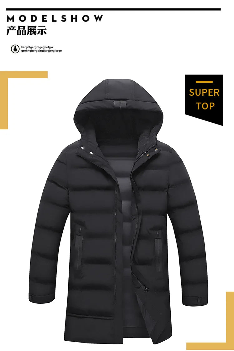 Mens Winter Coat Thickened Cotton Jacket Hooded Long Parkas Warm Windproof Outdoor Casual Jackets for Men Fashion 2025
