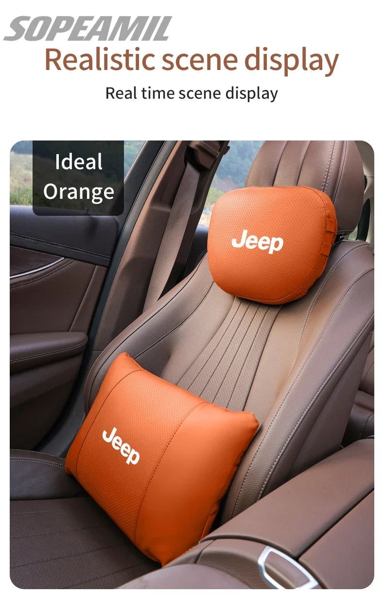 Car Suede Leather Headrest Seat Waist Cushion Pillow Jeep Patriot Commander Renegade Compass Grand Cherokee Wrangler Gladiator