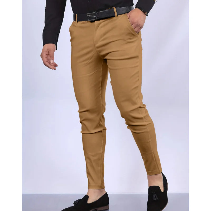 Men's Casual Decorative Fake Pocket Pure Color Formal Pants Mid Waist Long Trousers Cotton Polyester Blend Fashion Urban
