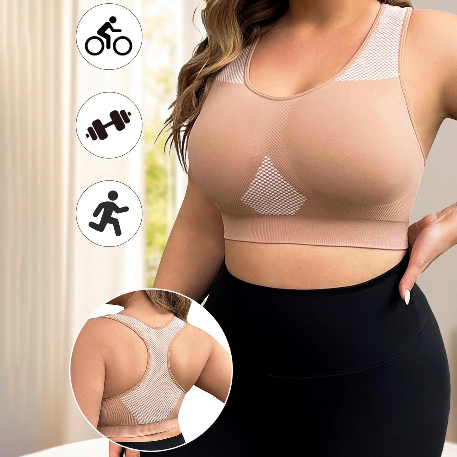 L-3XL Plus Size Sports Yoga Bra Women Seamless Sexy Push Up Fitness Vest Contrast Color U-Neck Workout Racerback Tank Tops