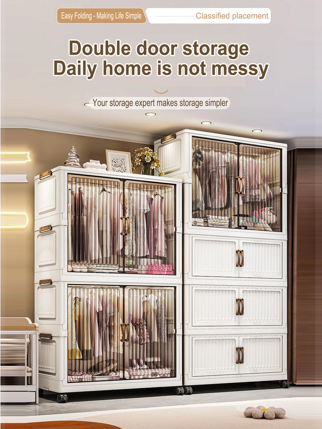 70/80cm Length Multifunction Folding Locker Large Capacity Dustproof Wardrobe Sundries Cabinet Closet Organizer