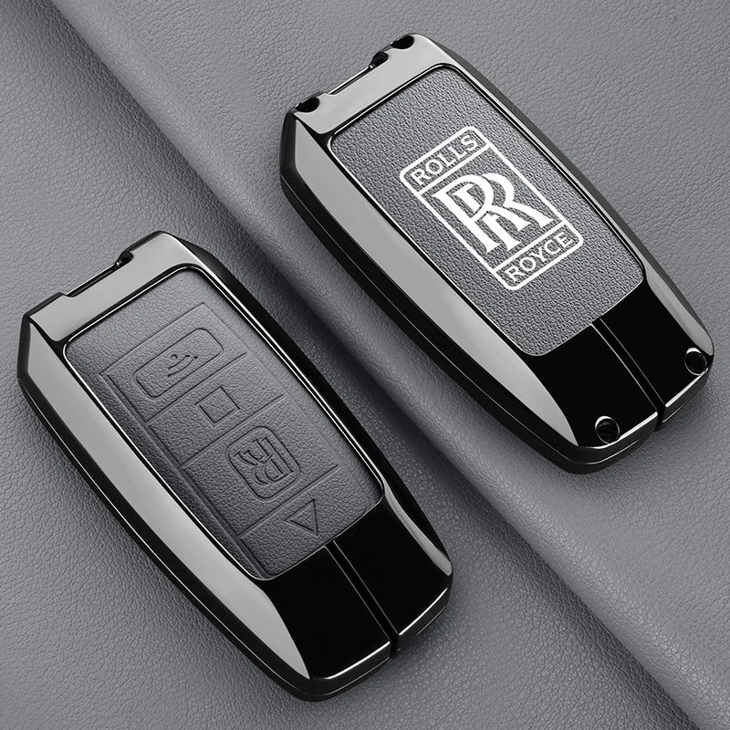 Zinc Alloy Leather Car Smart Remote Key Case Cover Shell For Rolls-Royce Cullinan Phantom Ghost Wraith Dawn Keychain Accessories