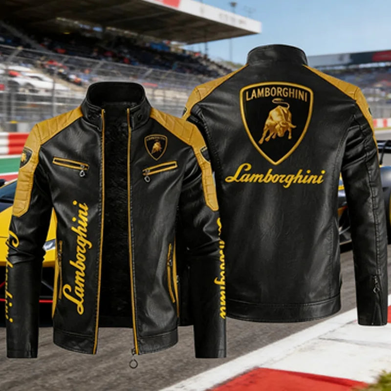 For Lamborghini Urus Huracan Aventador Premium A trendy motorcycle leather jacket for men, large-sized loose and casual top