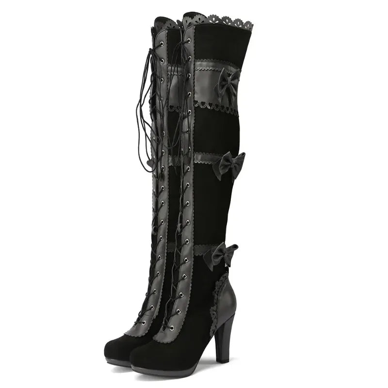 Women's Black Goth Over knee Boots