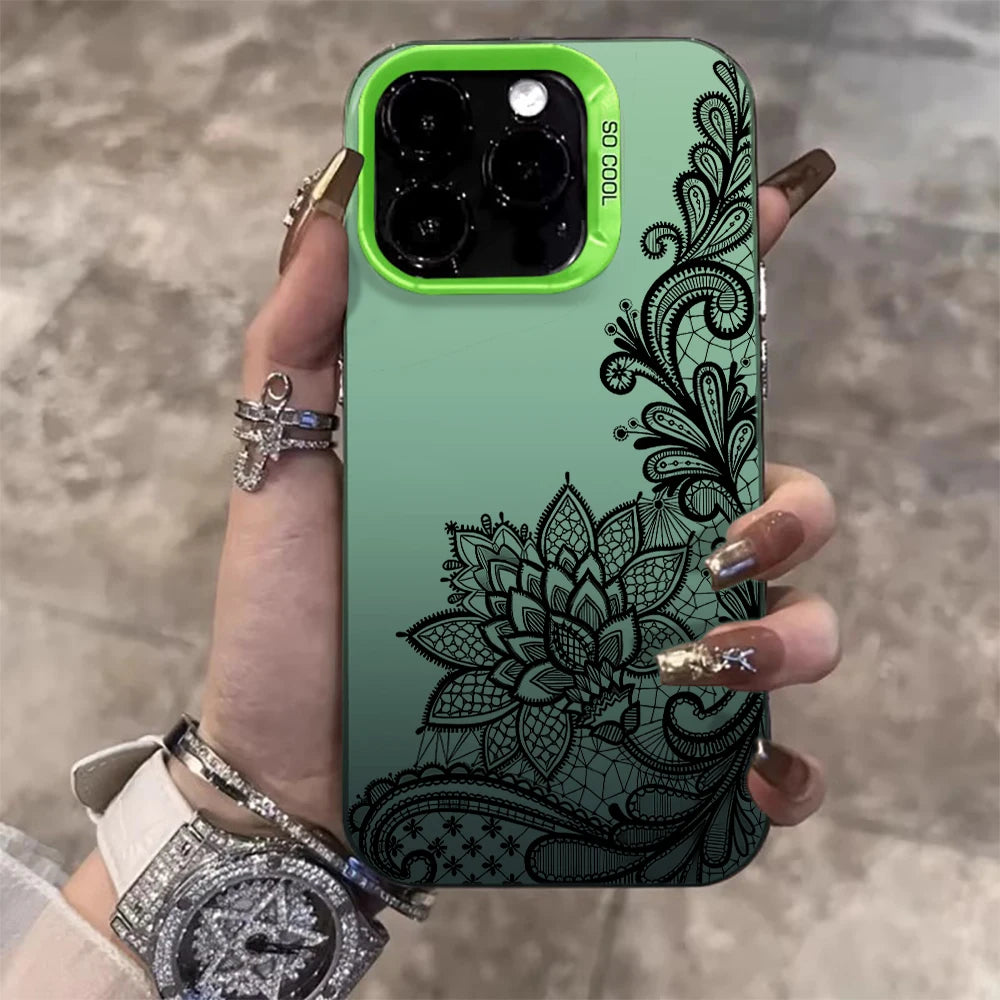 Lace Flowers Fashion Case For iPhone 16 17 15 Pro Max Cases iPhone 17 11 12 13 ProMax 14 15 16 Plus 8 XS XR Shockproof IMD Cover