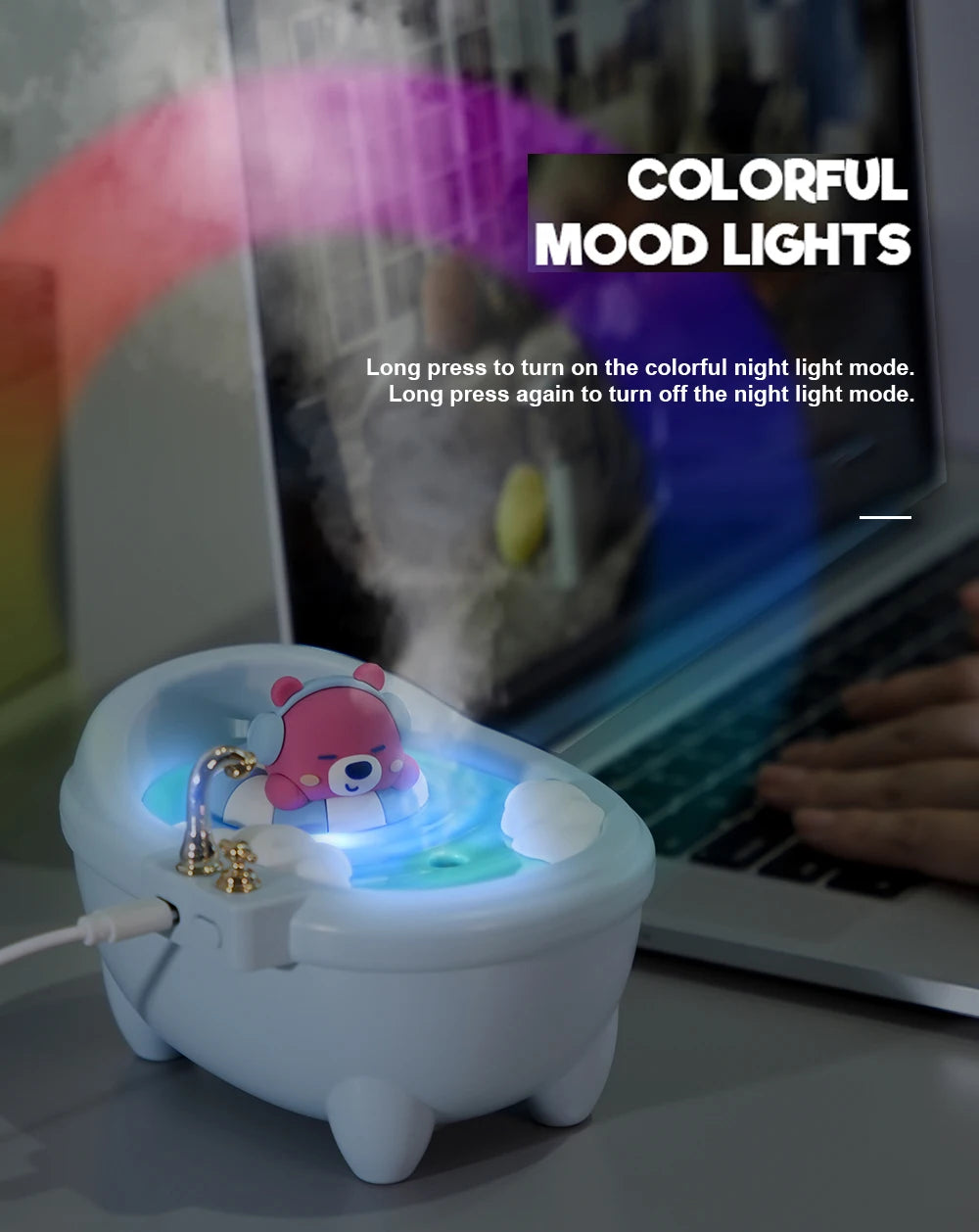 Tub Air Humidifier with Small Spray Hydration, Silent USB Aromatherapy Diffuser for Bedroom, Desktop, Car, Home, and Office Use