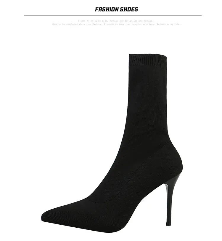 Sexy Sock Boots Knitting Stretch Boots High Heels for Women Fashion Shoes 2024 Spring Autumn Ankle Boots Female
