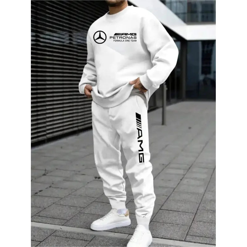 Mercedes-Benz Autumn Winter Set Men's Casual Versatile Printed Sweatshirt and Sweatpants Autumn Winter Cool Handsome Men's Long