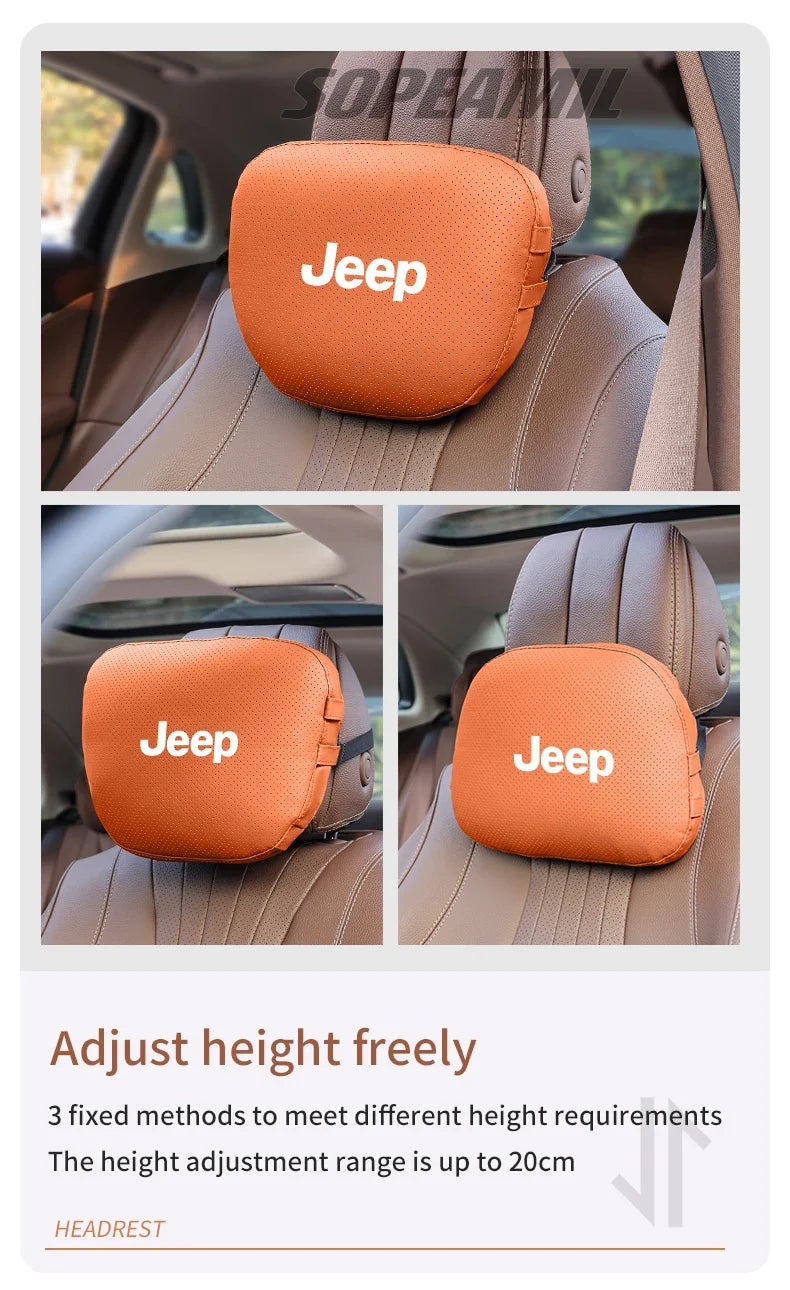 Car Suede Leather Headrest Seat Waist Cushion Pillow Jeep Patriot Commander Renegade Compass Grand Cherokee Wrangler Gladiator
