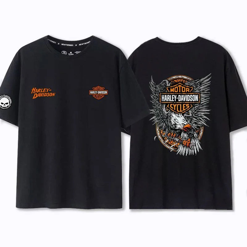 Motorcycle Enthusiasts Cultural Peripheral Printed Men's Short-Sleeved Loose Large Size Cotton T-shirt For Harley Davidson Logo