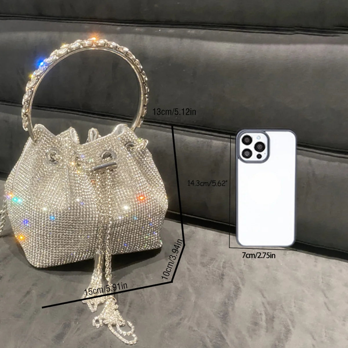 silver clutch bag Luxury Designer Women's Barrel Sparkling Rhinestone Banquet Bag Tassel wallet woman party High Quality Chain