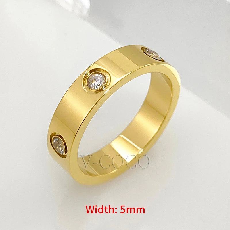 Classic Love Ring for Women Men Couple 18K Gold plated Stainless Steel Crystal Rings Cubic Zircon Wedding Ring Luxury Jewelry