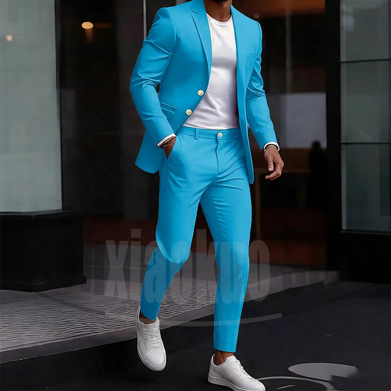 Men's Light Green Suit Set Single Breasted Casual Stylish Wear for Daily Party Fashion Solid Color Formal Male Suit 2 Piece