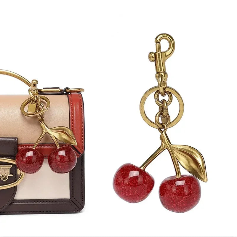 Crystal cherry pendants, suitable for coach bags, women's handbags, shoulder bags, and keychain accessories