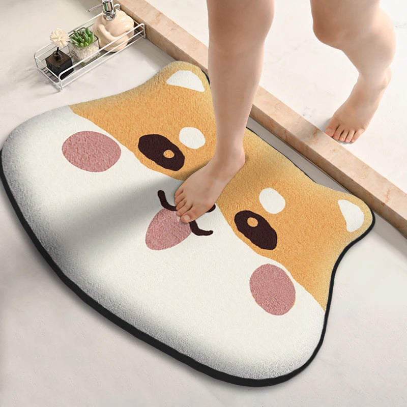 Flannel Printed Dirt-Resistant Door Mat Cartoon-Shaped Bathroom Absorbent Bath Mat Non-Slip Bathroom Floor Mat