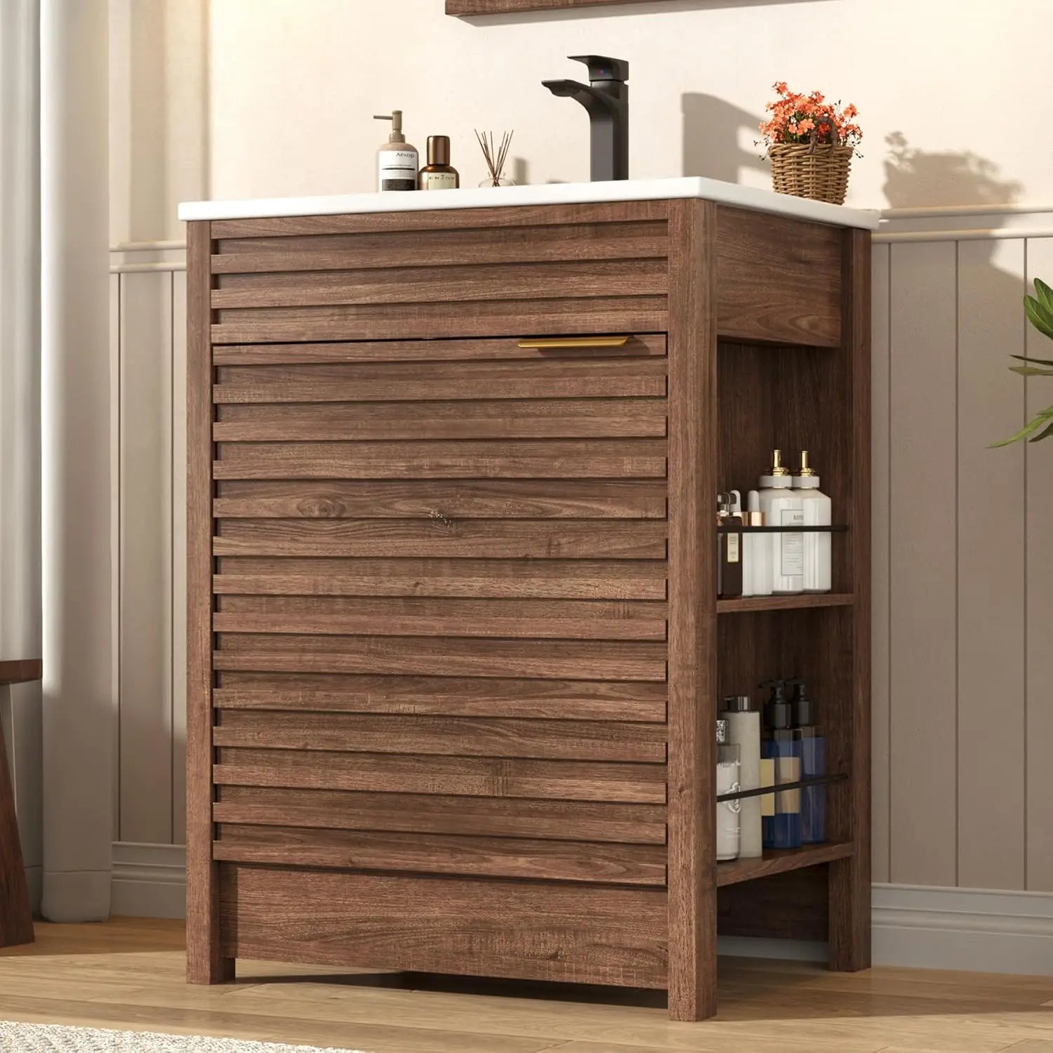 24 Inch Bathroom Vanity with Sink, Mid-Century Modern Bathroom Vanity with Storage Cabinet, Freestanding Bathroom, Customized