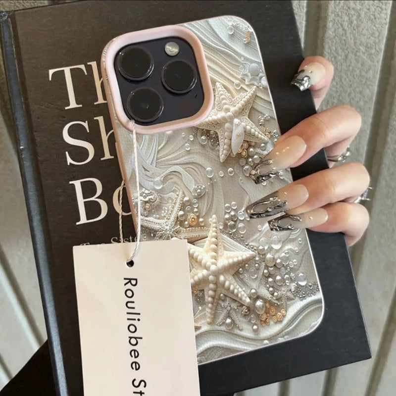 Starfish Pearl Decorated Print Phone Case For iPhone 16 Case iPhone 17 15 13 11 14 12 Pro Max 16 Plus XS X XR 16E Soft TPU Cover