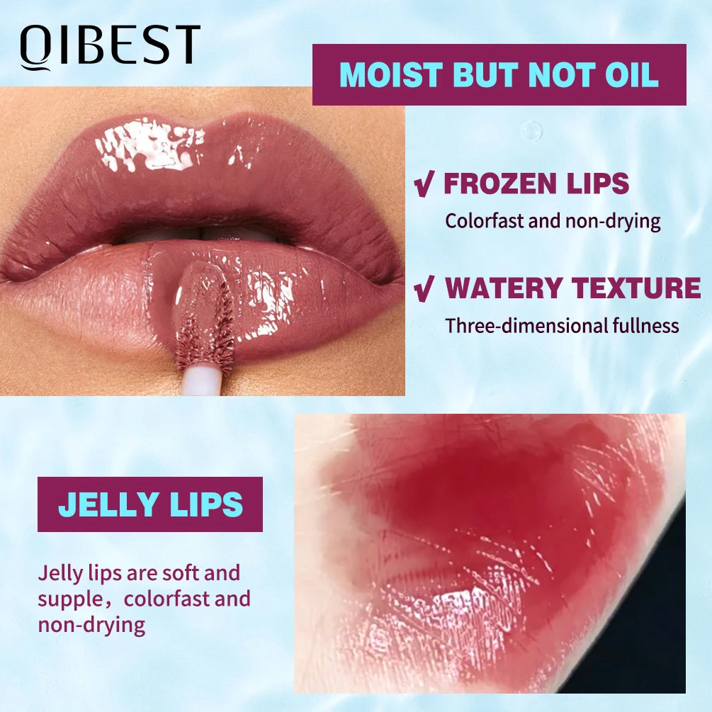 QIBEST Hydrating Crystal Lip Gloss Easy to Fade Mirror Water Glazed Lip Glaze Long Lasting Moisturizing Gloss Lip Tint Cosmetics