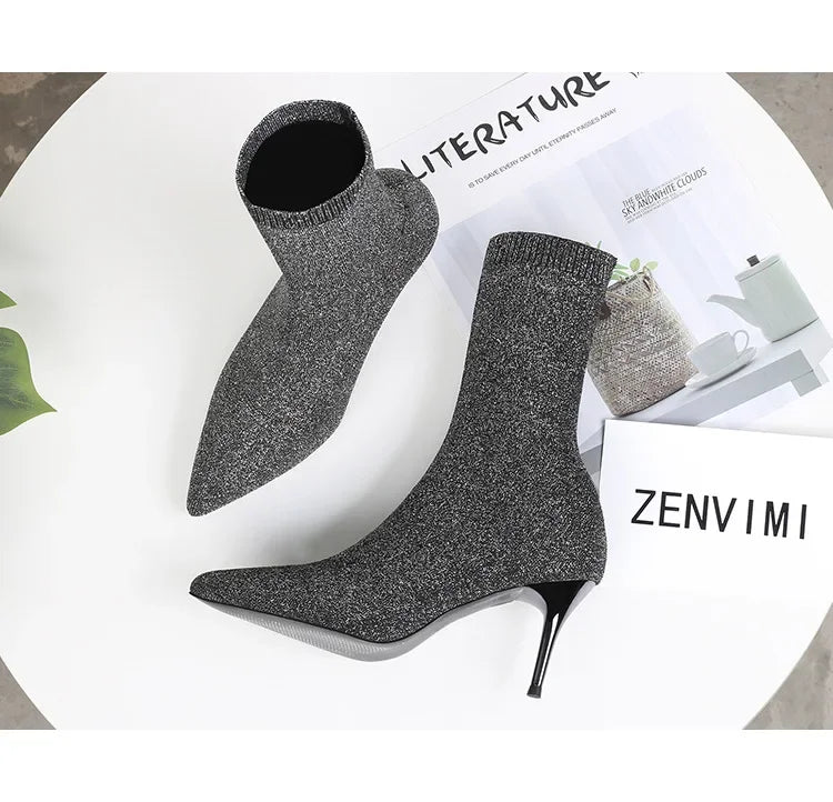 Sexy Sock Boots Knitting Stretch Boots High Heels for Women Fashion Shoes 2024 Spring Autumn Ankle Boots Female