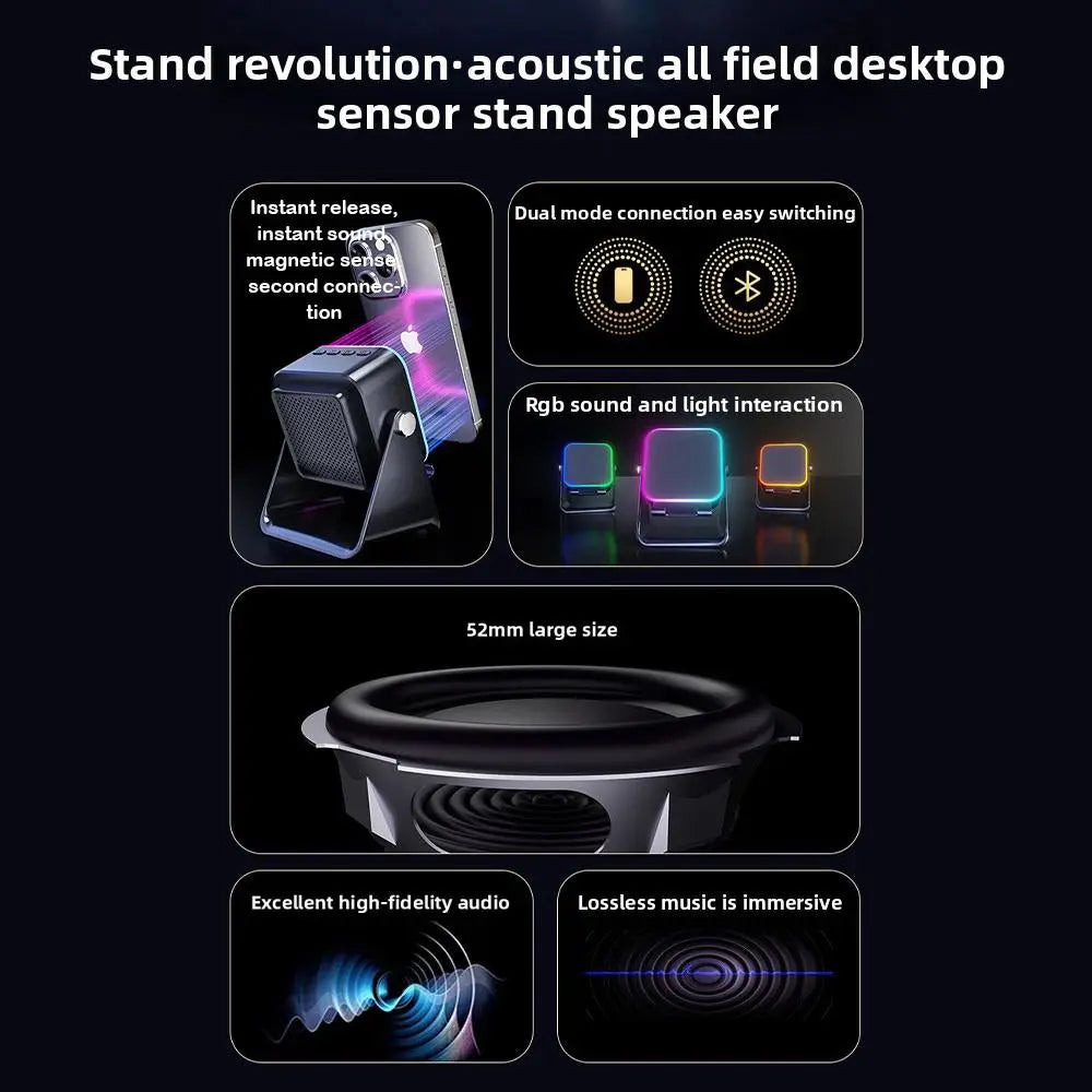 Auto-induction Wireless Induction Speaker Dual Mode RGB Ambient Light Bluetooth Speaker Enhance Sound Quality 360° Rotation
