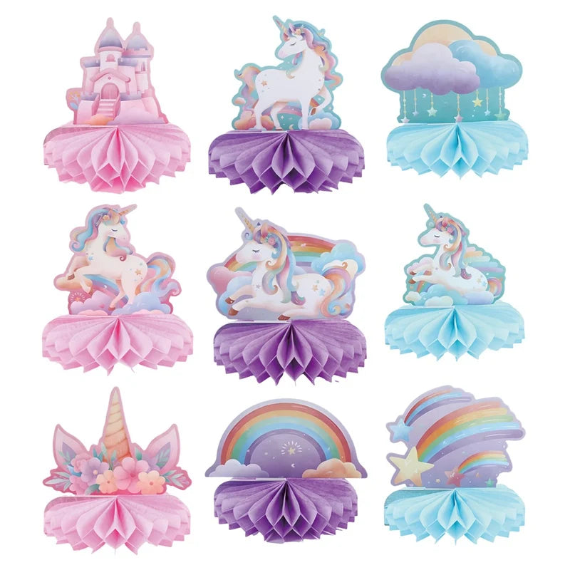 Rainbow Unicorn Honeycomb Ornament Set Rainbow Unicorn Birthday Party Decoration Kids Baby Shower Birthday Party Supplies