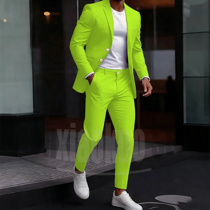 Men's Light Green Suit Set Single Breasted Casual Stylish Wear for Daily Party Fashion Solid Color Formal Male Suit 2 Piece