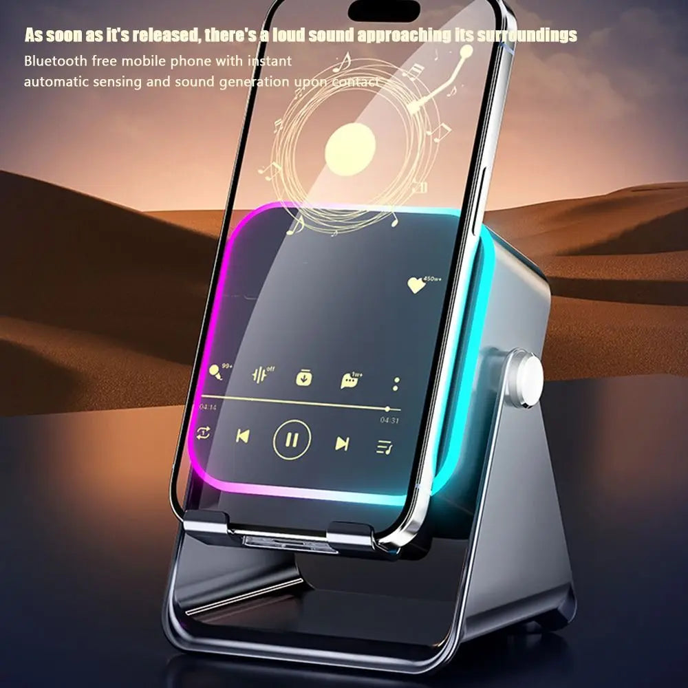 Auto-induction Wireless Induction Speaker Dual Mode RGB Ambient Light Bluetooth Speaker Enhance Sound Quality 360° Rotation