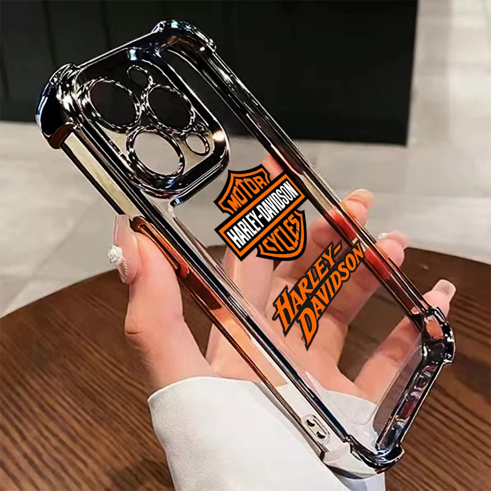 Luxury Skull Y-Harleyes Motorcycles Plating Phone Case For iPhone 17 16e 16 15 14 13 12 11 Pro Max 8 Air Plus Anti-Fall Airabag