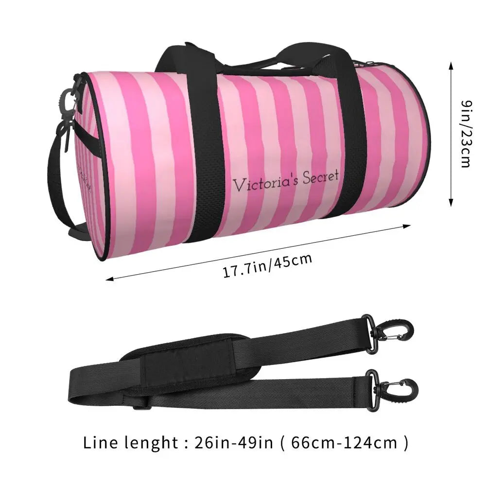 Pink White Stripe Round Capacity Travel Duffel Bag Male Female Large-Capacity Hand Luggage Sports Fitness Bag Travel Package