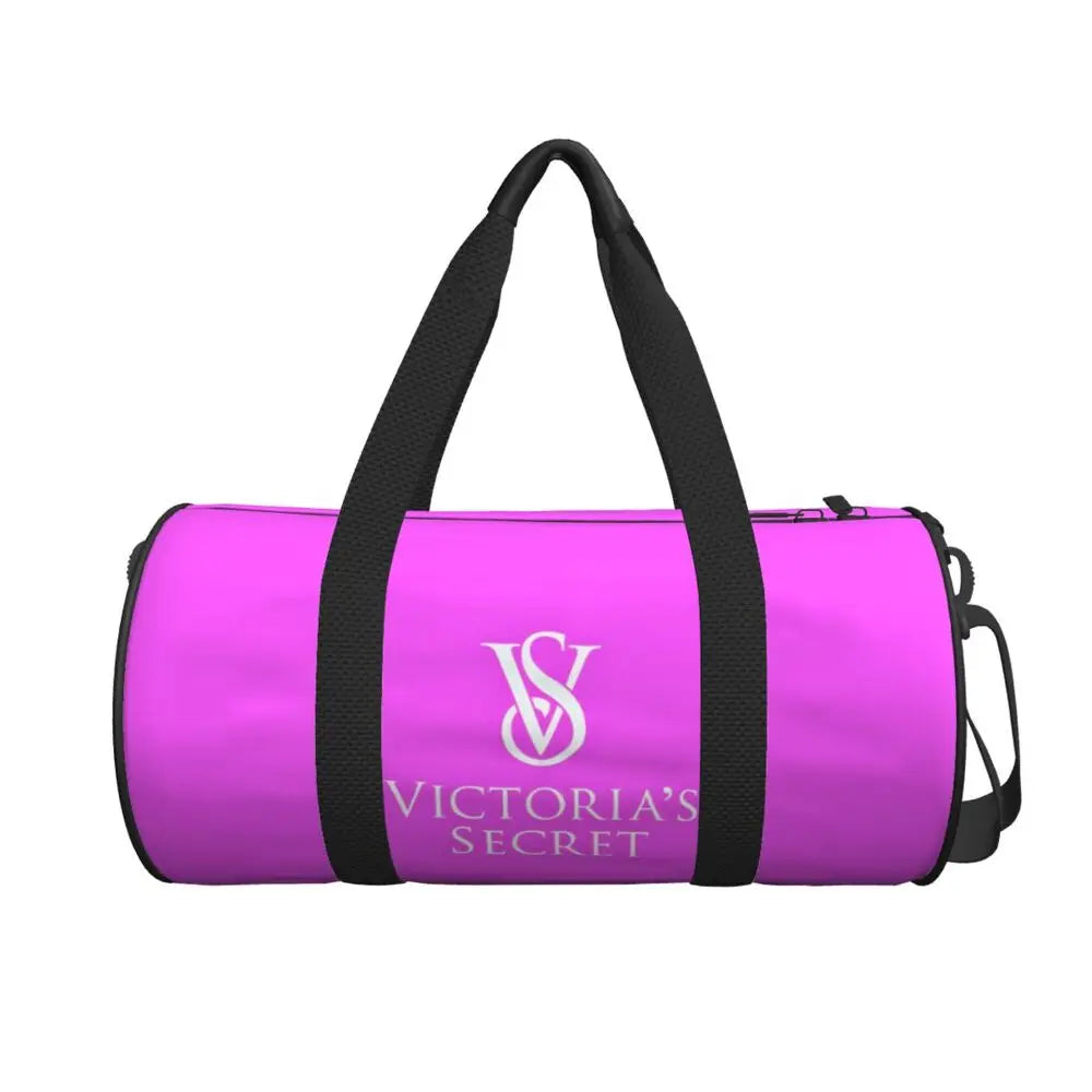 Pink White Stripe Round Capacity Travel Duffel Bag Male Female Large-Capacity Hand Luggage Sports Fitness Bag Travel Package