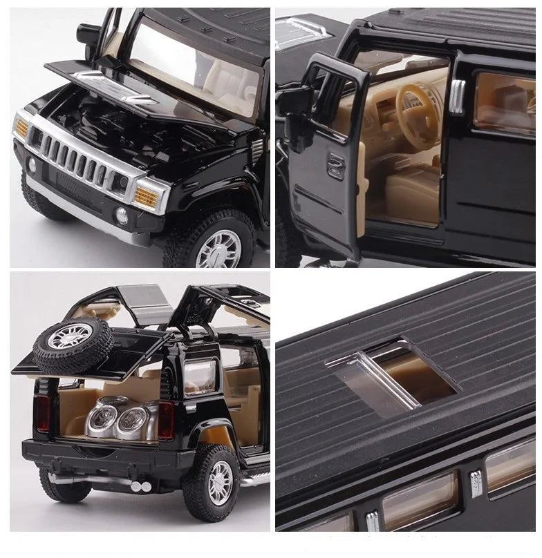 1:32 Alloy Lengthen Hummer Limousine Car Model Metal Diecasts Vehicles With Sound Light Pull Back Car Collection Toys Kids Gifts