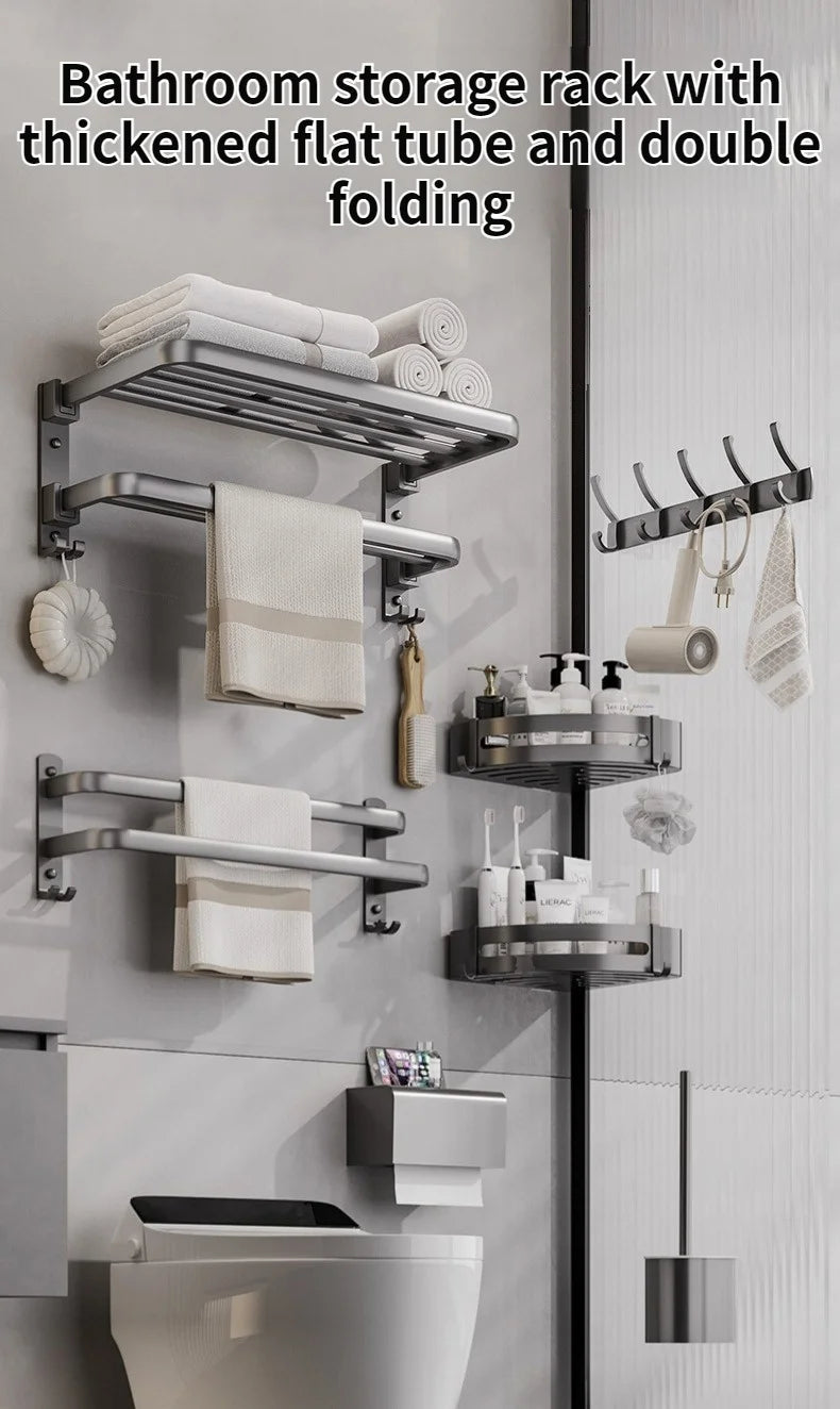 Upgrade And Thicken Grey/Black 40CM-60CM Towel Rack Space Aluminum Toilet Storage Rack Wall Mounted BathTowel Rack