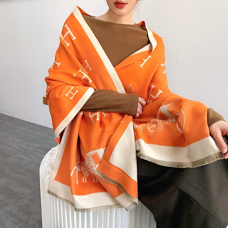 Thickened Cashmere-Like Scarf Women's Versatile Air-Conditioned Room Warmth Fashionable Casual Style All-Season Scarf