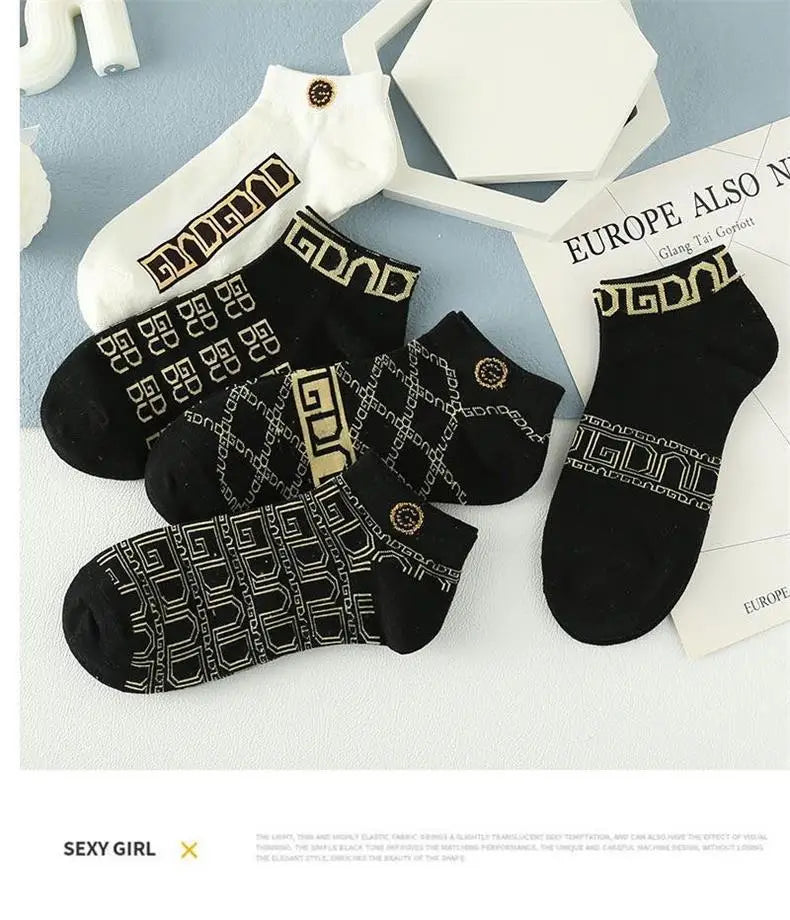 10 Pairs Men's Trendy Short Socks Summer Breathable Geometric Pattern Ankle Socks Luxury Designer Brand Fashion Low Cut Socks