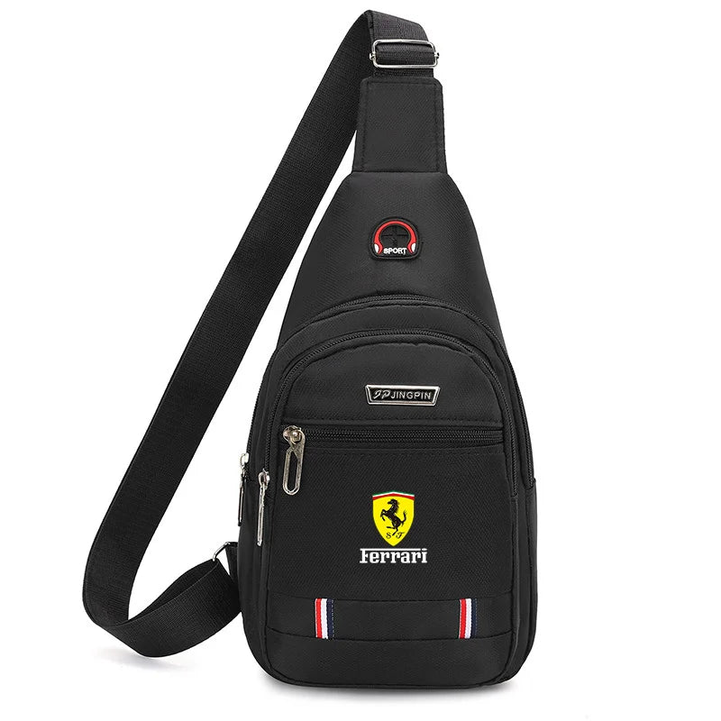 Car Emblem Leisure One-shoulder Bag Men's Messenger Chest Pocket For Ferrari Roma 488 Portofino F8 F1 Roma Spider SF90 Superfast