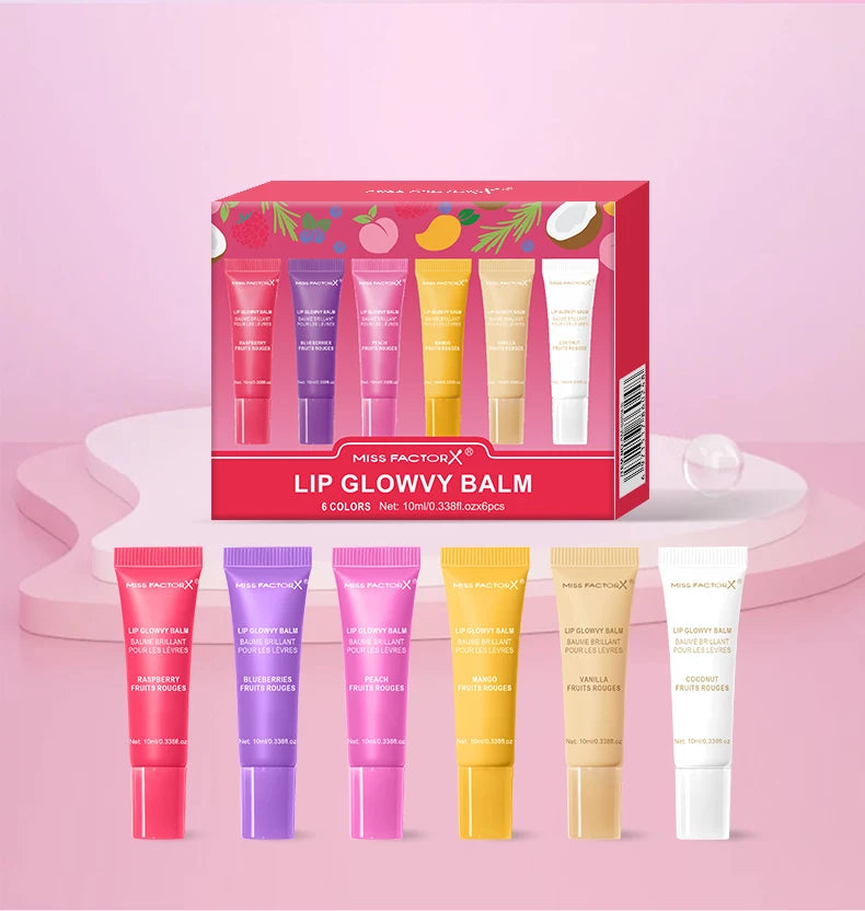 6-piece fruit flavored lip gloss set, moisturizing lip oil, glossy hydration, the best choice for women's holiday gifts