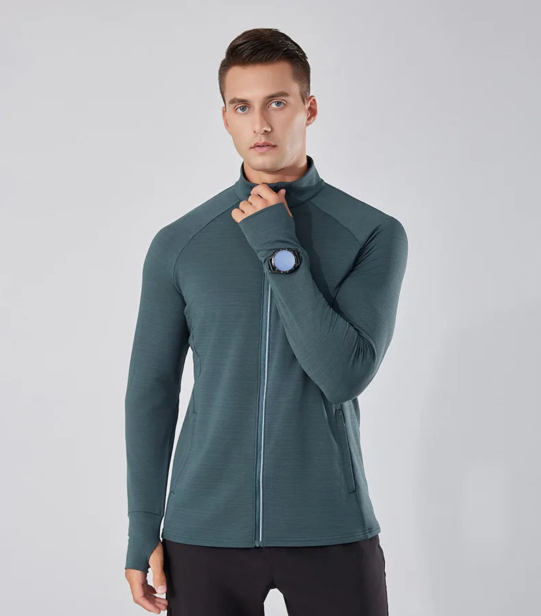 Men's Women's Marathon Running Training Jackets Thumb Holes Watch hole Stand collar Fitness Winter Jogging Training Zipper Coat