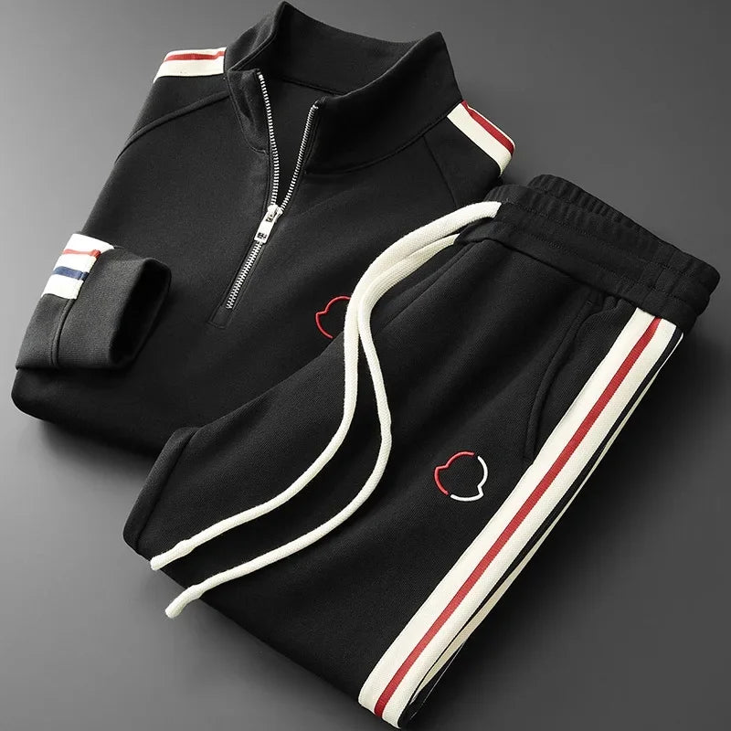 Luxurious Stand Collar Sportswear Set for Men Casual Fashionable Winter Half Zipper Sweatshirt Straight Leg Sweatpants Two Piece