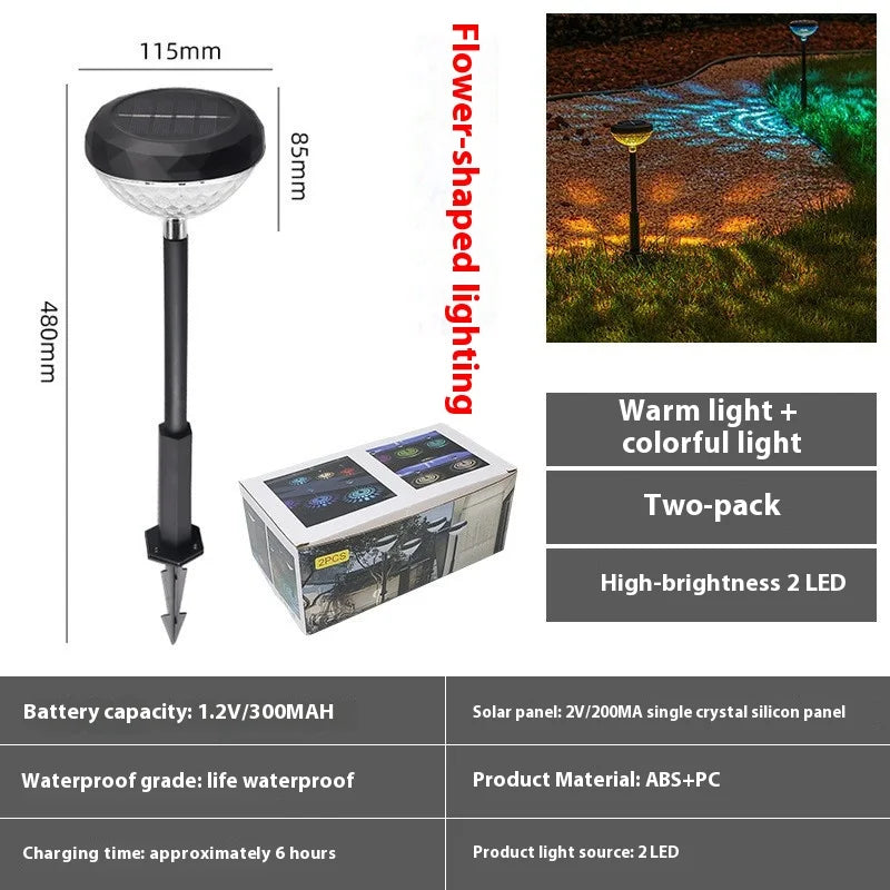 2 Pack Solar Pathway Lights Multicolor & Warm White LED IP67 Waterproof Outdoor Garden Yard Lawn Landscape Decorative