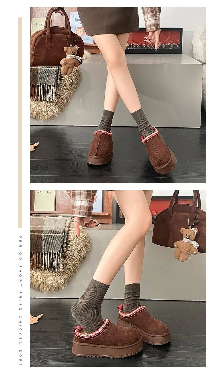 Women's Thi Bot Slip-On Slippers Fce Lined Easy Wear Lazy oes Anti-Slip Comfortable Footwear Faionable Winter Sli...