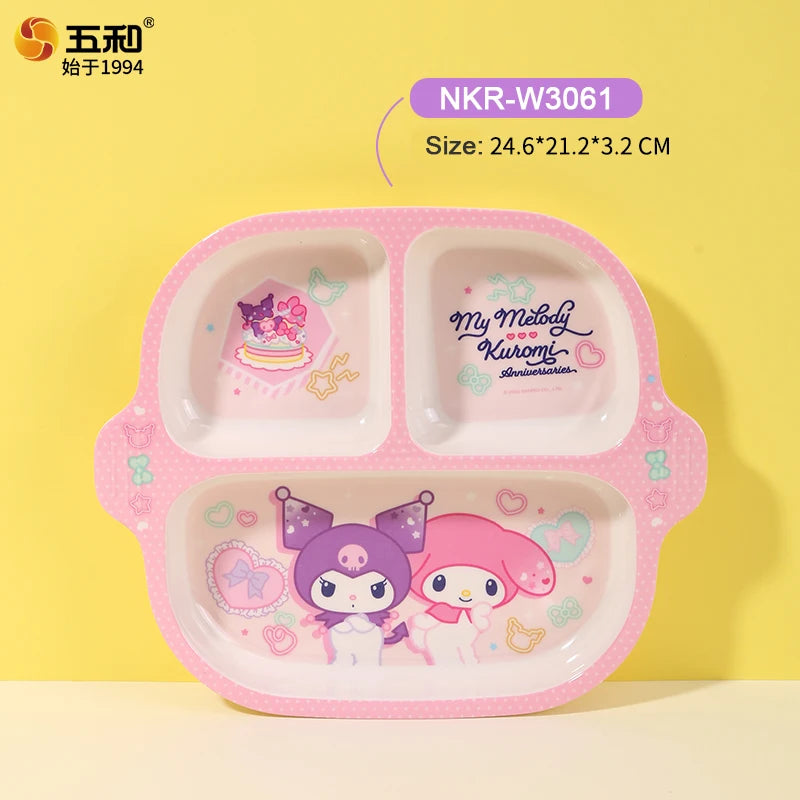 For Sanrio Kuromi Children Tableware Food Grade Dining Plates BPA-Free Salad Fruit Bowl Cartoon Baby Complementary Food Bowls