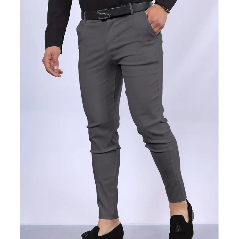 Men's Casual Decorative Fake Pocket Pure Color Formal Pants Mid Waist Long Trousers Cotton Polyester Blend Fashion Urban