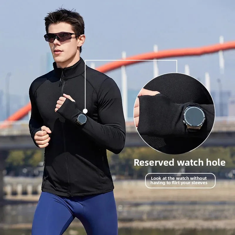 Men's Sport Jacket Quick Dry Fitness Clothes Casual Running Stand Collar Training Suit Flocking Milk Silk Running Outerwear